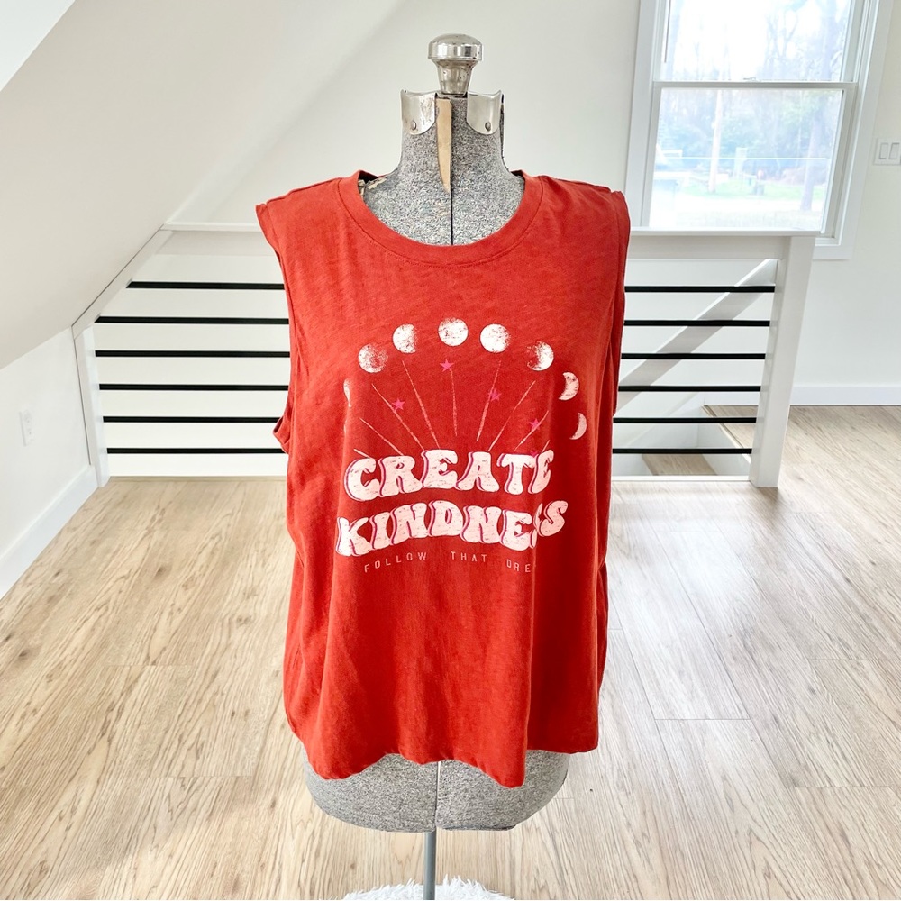 NWT XL Burgundy brown red create kindness, follow that dream moon tank top
